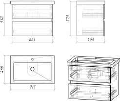 Grossman Тумба с раковиной Юнит 70 подвесная кадена вуд – фотография-9